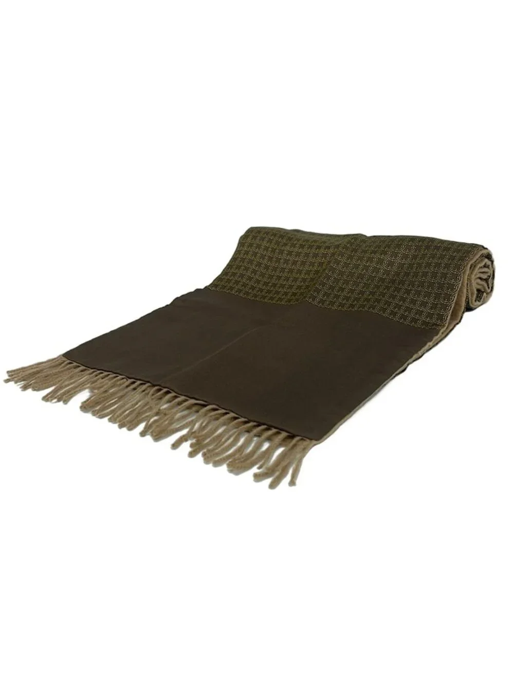 Hermes Scarf Dark Brown Yellow Reversible Wool Cashmere